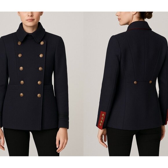 Zara Wool Navy Military Coat Jacket Double Breasted Size XS - Picture 1 of 12